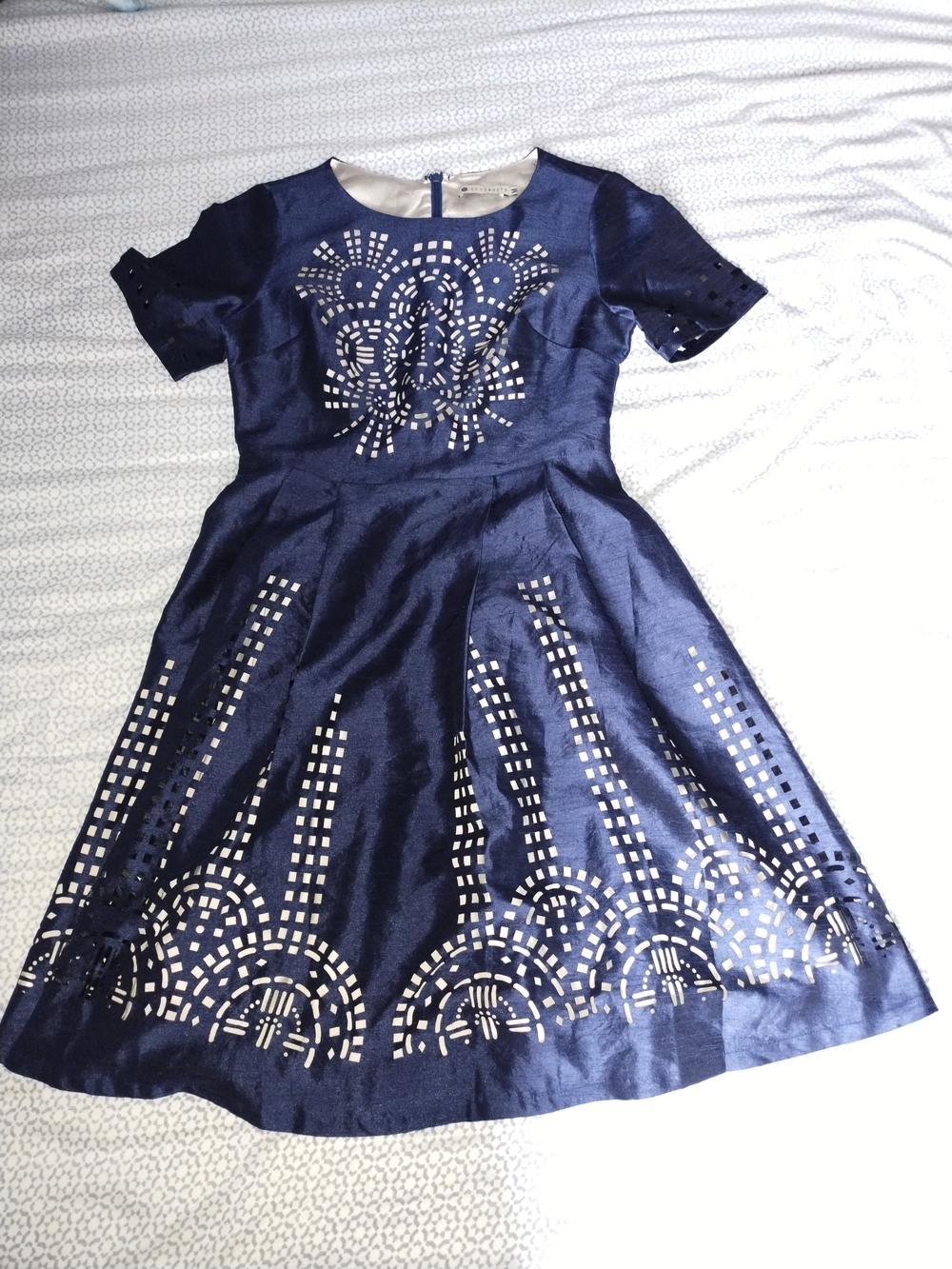 Girls Navy Laser-Cut Fit & Flare Dress